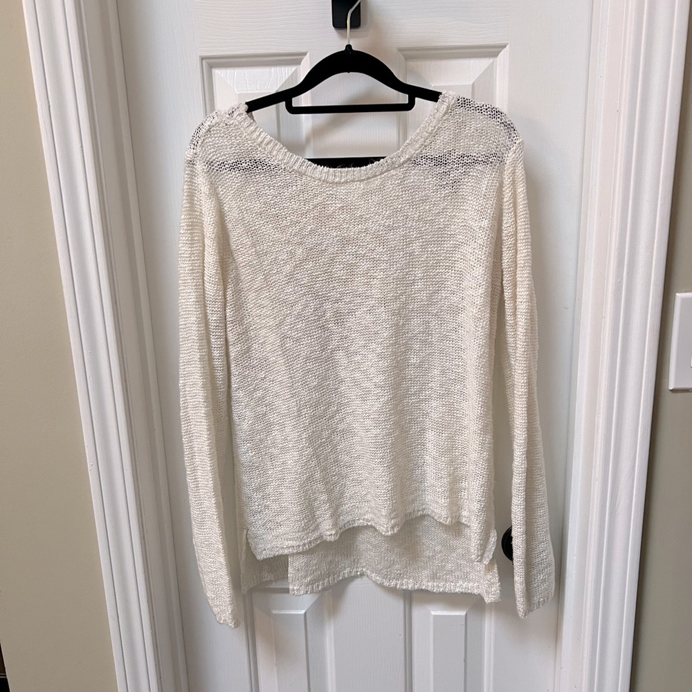 Jr Womens Pink Republic Pullover Sweater Size L Cream Ivory Lace Back